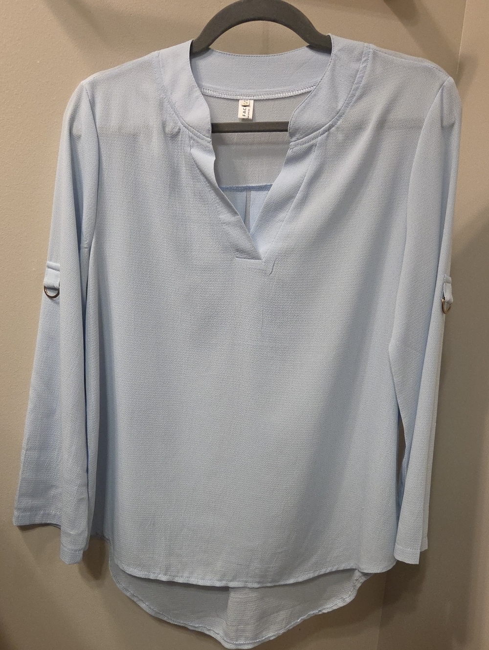 Light Blue Women's V-Neck Long Sleeve Blouse